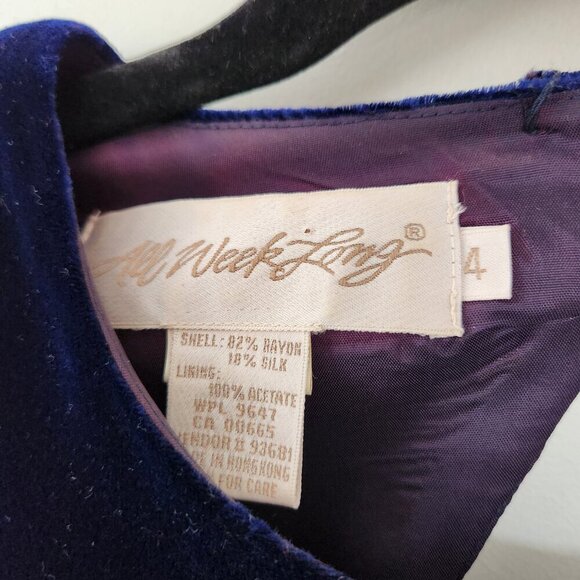 Vintage Velvet Velour Long Sleeve Mini Dress Size 4 Keyhole Gold Button Back - Picture 5 of 6